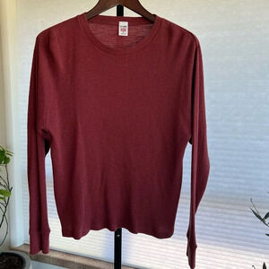 Re/Done x Hanes Oversized Thermal Crew Neck Long Sleeve Shirt Burgundy Red Small